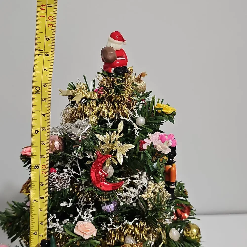 Artificial Tabletop Decorated Christmas Tree Santa Claus Topper Retro Kitsch